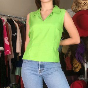 SIDE ZIP LIME AWAY 70s STYLE COLLAR SLEEVELESS TOP